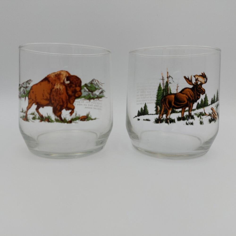 Vintage 1990s Libbey Sunoco Wildlife Glasses Set of 2 Bison Moose Tumblers